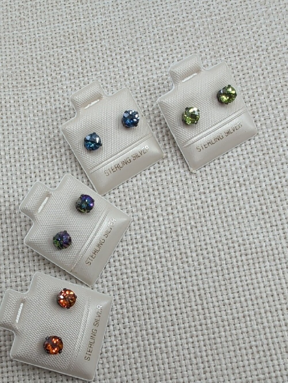 Vintage 925 Sterling Silver Multicolor Crystal Stud Earrings Set of 4 - Picture 10 of 16